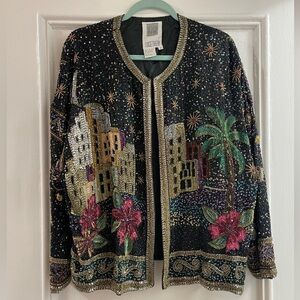 Together Vintage Beaded Jacket with Floral and Cityscape Design